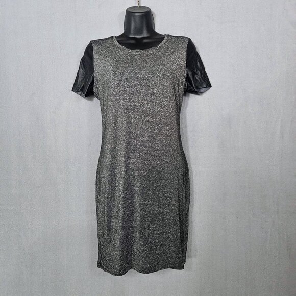 Generation LOVE MED Sparkly Midi/Mini T-Shirt Dress Faux Leather Sleeves - Picture 1 of 13